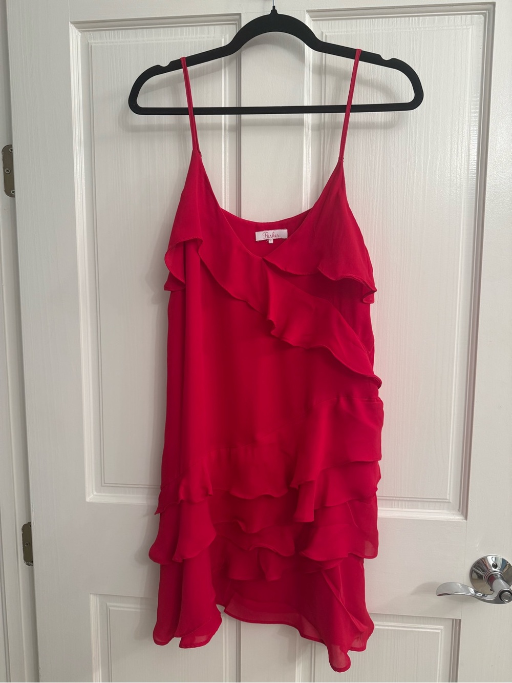 Parker Hot Pink Ruffle Slip Mini Dress